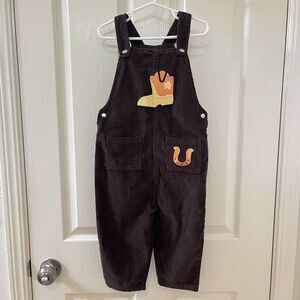 Monica + Andy Brown Corduroy Overalls Western Cowboy Boot Boys Size 3T NWT